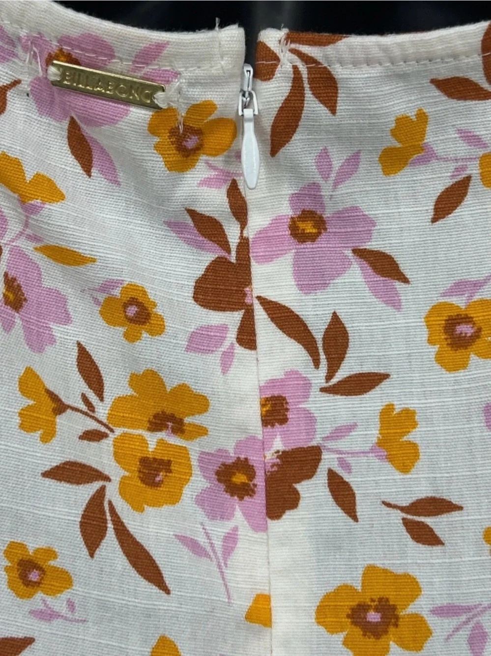 Billabong Stay Awhile Womens Mini Dress Floral Medium Sundress Pink Orange Zip - Picture 6 of 8